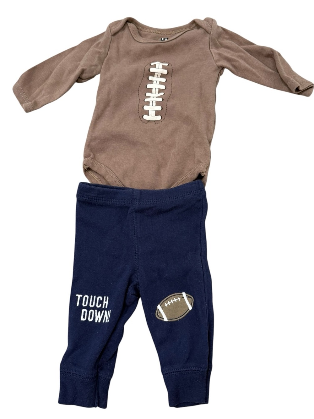 Carter’s HB Baby Boy Football Bodysuit Pants Outfit Set Brown Navy 0-3M